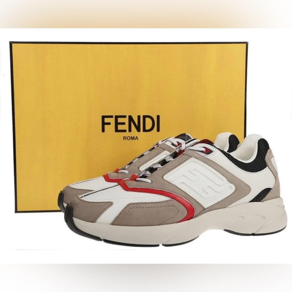 NW FENDI MEN'S FASTER BEIGE NUBUCK LEATHER SNEAKER’S SHOES 8/US 9